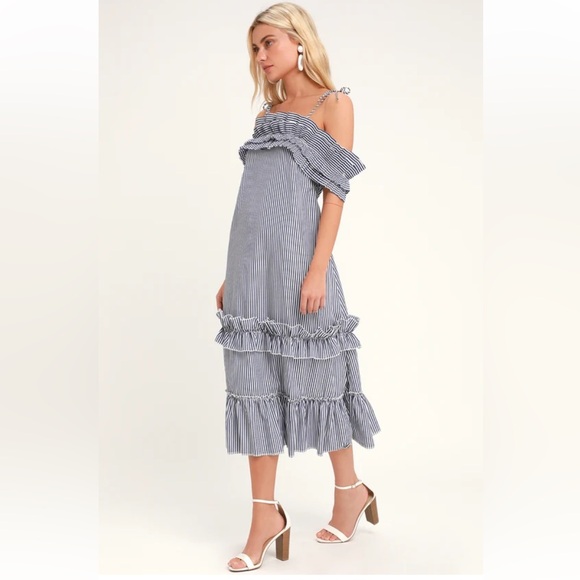 NWT Lulus Stellar Striped Off the Shoulder Dress with Ruffles - Picture 2 of 4